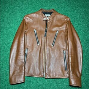 Vintage Y2K Brown Coach Lamb Leather Coat, Zip Up Motorcycle Jacket Womens 48